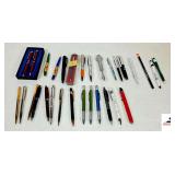 LOUIS SANTINI PEN SET-  MISC VINTAGE PENS- STRIPPER PENS, BALLPOINT PENS, TACTICAL PEN, MISC PENS- OFFICE SUPPLIES- SCISSORS, RULERS, MISC