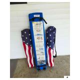 10 x 10 GAZEBO W/ TWO AMERICAN FLAG LAWN CHAIRS - SETS UP IN MINS - GRAY COVER