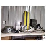 CAR PARTS AND ACCESSORIES-(3) CHEVY HUBCAPS- (3) FORD CENTER CAPS- WINDSHIELD  WIPER BLADES- REAR VIEW MIRROR- STAINLESS STEEL JUNCTION BOX - RADIATOR HOUSING- AUTOMOTIVE VENT