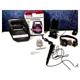 LAX-MAX WIRELESS KARAOKE PORTABLE SPEAKER LK065  WITH MULTI-COLORED LED LIGHTS -  EARPHONES - LAX-MAX MICROPHONE - CORDS  & ARKOM  STEREO INFRARED EMITTER - CROWN WIRELESS MICROPHONE, MODEL MD9W- 2 AA
