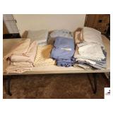 MISC BED SHEETS- KING SIZE-FLAT, FITTED, AND PILLOWCASES- BROWN BED SKIRT-_x000d_
_x000d_
TRAILER