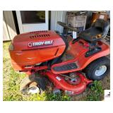 TROY BILT RIDING LAWN MOWER - FRONT TIRES FLAT - OPERATING CONDITION UNKNOWN - SEAT TORN -