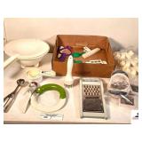 PLASTIC COOKING UTENSILS, CUPCAKE HOLDERS, BLADES FOR CHOPPER, MEASURING CUPS, GRADER, DIPPERS, MISC