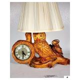 WOODEN OWL & BABY OWL LAMP W/CLOCK