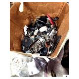 BOX OF MISC WIRES, CORDS, BUTTONS, ETC