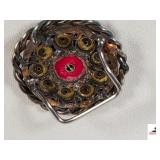 WINCHESTER 12GA AA ROUND BELT BUCKLE - ROPE BOARDER - WITH WINCHESTER 12GA BRASS & 30-30 BRASS