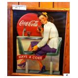 OAK FRAMED COCA-COLA PRINT- "HAVE A COKE"- 17 1/2" WIDE- 21 3/4" TALL