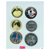 (6) MEDALLIONS- (1) 1945 BATTLE OF IWO JIMA GOLD TONE MEDALLION - "UNCOMMON VALOR WAS A COMMON VIRTUE" - (1) US NAVY BIRTHDAY 1775-2020 MEDALLION -"IN HONOR OF ALL WHO HAVE SERVED - (1) HENRY COUNTY S