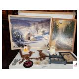 WALL ART- (2) ROADRUNNER WALL PLAQUES- ASHTRAYS- 2 PUZZLES- CLEAN BRUSH- DRY ERASE BOARD- BERRY WREATH