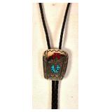 (3) NECK BOLO TIE - SILVER WITH TURQUOISE INLAY - COW SKULL HEAD - AMERICAN FLAG