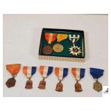 COLLECTION OF VINTAGE RIBBONS & MEDALS- ACHIEVEMENT MEDALS- NATIONAL DEFENSE MEDAL- 1980 VIETNAM RIBBON- REPUBLIC OF VIETNAM SERVICE MEDAL