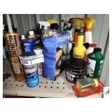 MISC CLEANERS AND OTHER CAR OR LAWN SUPPLIES- TURTLE CHROME POLCISH- AUTO SPRAY- NEVR DULL- LIQUID NAILS HEAVY DUTY- KINGSFORD LIGHTER FLUID- WASP AND HORNET SPRAY