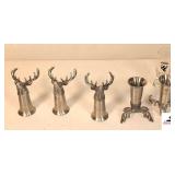 (5) JAGERMEISTER BUCK HEAD PEWTER SHOT GLASSES - (4) TALL SHOT GLASSES