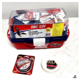 AMBER CUP "FISHING IS MY 2ND FAVORITE SPORT"  WITH WOOD HANDLE - SPOOLS OF FISHING LINE - EAGLE CLAW GO FISH EXTREME VALUE TACKLE KIT