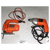 BLACK & DECKER VSR 3/8" VARIABLE SPEED REVERESING DRILL-WORKS- BLACK & DECKEER VARIBALE SPEED JIGSAW- WORKS-