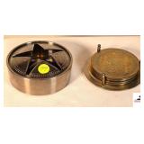 MARLBORO STAINLESS ASHTRAY- (4) BRASS COASTERS & TRAY W/ PINEAPPLE DESIGN-