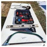 RIM SAW- HAND SAW- LEVEL- EMERGENCY TRAVEL KIT- HAMMER- STAPLERS- PLIERS- CUTTERS- DROP CORD