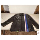 MACASA LAMB LEATHER JACKET - ACETATE LINING - XL MILLER LITE RACING EMBLEM - GOOD CONDITION - NSMC LOGO STITCHED ON BACK  (CLOSET)