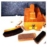 WOOD SHOE SHINE KIT WITH BRUSHES, POLISH ,  2 SHOE STRETCHERS -  JACK DANIEL RACK -BOOT JACK (CABINET)