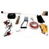 SET OF CAR BATTERY TERMINAL CLAMPS W/ BAG- CAN CRUSHER- MINI FOLD UMBRELLA- (2) WORKING GLOVES- (2) 1 GALLON SPRAY TANKS- (1) NEW IN BOX- OTHER HALF FULL OF LIQUID