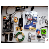 K&N RECHARGER AIR CHARGER CLEANING KIT - YARD LIGHT - KNEE PADS - CIRCUIT BREAKER LOCATOR - LEATHER HOLE PUNCH - ALIEN TAPE - HARDWARE - FLASHLIGHT - SMALL AIR PUMP - HINGES - STANLEY 12