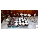 BOX OF 1/2 PINT ANCHOR HOCKING CANNING JARS  & BOX OF TRUELIVING 8 OZ. JELLY JARS - HIDDEN HARVEST CANNING JARS - GLASS DECANTER S 0 KERR JARS, MISC.