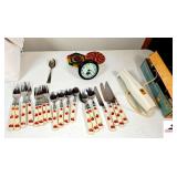 STAINLESS STEEL CULTERY WITH APPLE DESIGN - WESTINGHOUSE DESIGNER LINE KNIFE - CLOCK - HANDMADE POTHOLDERS
