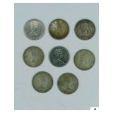 (16) ELIZABETH II 25 CENT CANADIAN PIECES - (1) 1955, (3) 1960, (1) 1961, (2) 1962, (2) 1963, (1) 1964, (2) 1968, (1) 1976, (1) 1980, (1) 1983, (1) COIN WORN AND UNABLE TO VERIFY DATE