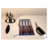 OSTER JUMBO STEAK KNIFE SET - BAVARIAN EDGE KNIFE SHARPENER - HAND SHARPENER - MEAT SCISSORS