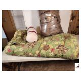 2 LARGE COMFORTER SPREADS  - ROLL PILLOW APPEARS KING SIZE-. (TRAILER)