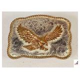 AMPLANICK WESTERN BELT BUCKLE- FEATURES AN EAGLE AND ROPE BORDER- HAS BEEN WORN