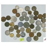 (44) FOREIGN COINS - (3) KOREAN COINS - PESO - SCHILLING - UN PESO - 20 PENSE - VIETNAM CENTAVOS - URUGUAY - PORTUGUESA