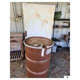 55 GALLON DRUM - SALVAGE REFRIGERATOR - STORM DOOR - SALVAGE CABINET -  SALVAGE  DEE[ FAT FRYERS = 2 BASLETS =  TV MOUNT - ALUMINUM RACK