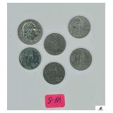 2005 D JEFFERSON 5 CENT PIECE - 2013 P JEFFERSON 5 CENT - 2011 D JEFFERSON NICKEL - 2017 D JEFFERSON NICKEL - 2006 D JEFFERSON NICKEL - 2022 D JEFFERSON NICKEL - 2022 D WASHINGTON SILVER QUARTER