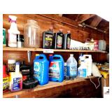 PAINT TRAY & ROLLERS - 3 QT. HAVOLINE OIL 10W30 - GALLON 1/2 ANTIFREEZE  - ALUM. BRIGHTENER - WINDSHEILD WIPER FLUID - MISC. PAINT -YAMALUBE - CEILING FAN BLADES - ELECTRICAL BOX - AUTOMOTIVE V-BELT 1