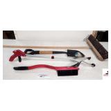 SNOW BRUSH WITH INTEGRATED ICE SCRAPER- SMALL UTILITY SHOVEL- LITTER PICKER OR GRABBER TOOL- SHOP BROOM