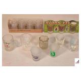 (4) MASON JAR SHOTGLASSES IN BOX - TEE SHOT GLASSES - TOOTHPICK HOLDER - CAYMAN ISLAND SHOTGLASS - OKLAHOMA SHOTGLASS - KEY WEST SHOTGLASS - GREAT SMOKEY MTS SHOTGLASS -