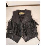 BLACK FORCE  GENUINE LEATHER VEST WITH FRINGE (LEFT END OF CLOSET) (MED) (LADIES)