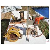 TABLE DRILL SAND - BLACK & DECKER ELECTRIC DRILL -BLACK & DECKER STANDER POWERED BY BLACK & DECKER DRILL (RUNS) - - BLACK & DECKER ELECTRIC HAND SAW  (NOT WORKING)