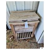 WOOD STAND WITH COOLER SETTING IN IT