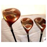 (3) TAYLOR MADE TITANIUM GOLF CLUBS- #3, #5,  & #9.5- E S90+ WITH BUBBLE SHAFTE
