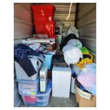 5 IN 1 HEAT PRESS MACHINE- WHITE CUBE STORAGE SHELF- WOOD CHEST- TABLE AIR HOCKEY GAME- NEW PICTURE FRAMES- 9+ STORAGE TOTES OF BLANKETS, STUFFED ANIMALS, TOYS, GAMES, & PUZZLES- 5+ GARBAGE BAGS OF CL