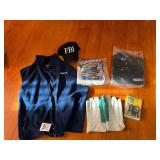 NRA jacket, racing shirt, gloves, FBI hat