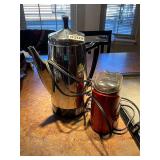 Barista, coffee, grinder, and electric coffee urn