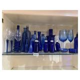 Large lot assorted blue glassware