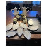 Pitchers, cups, eight serving platters