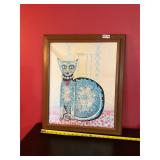 Framed picture blue cat