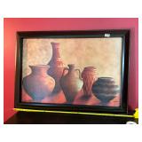 Framed picture of pottery vases