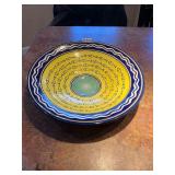 Large blue, white and yellow fish bowl