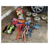 Milk bones, collars, leashes, dog harness